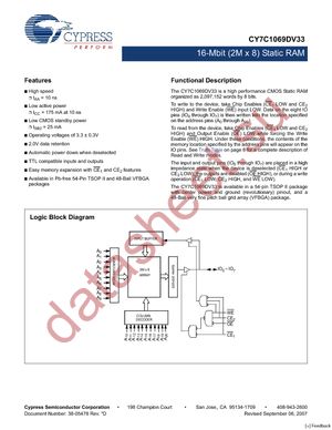 CY7C1069DV33-10BVXIT datasheet  